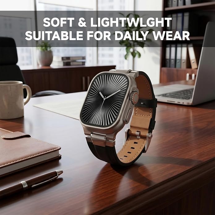 Vintage Genuine Leather Band for Apple Watch Ultra 49mm (2026 Upgrade), Rugged Replacement Strap Compatible with iWatch 46mm 45mm 44mm - for Men Women, Fit Ultra3/2/1, SE 3/2/1, Series11 10/9/8/7/6/5/4