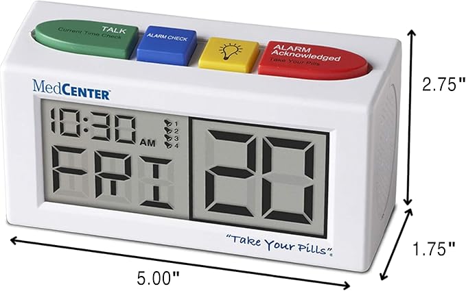 MEDCENTER Talking Alarm Clock HSA/FSA, Medication Pill Reminder Clock, Alarm Clock for Dementia and Visually impaired - Digital Clock Ex Large White (with Adapter) Gift for Mom, Dad, Elderly, Seniors