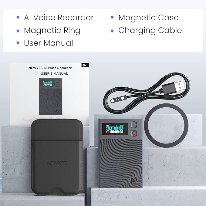 AI Voice Recorder, NEWYES Ailog Smart Digital Audio Recorder Meeting Card (Deep Gray)