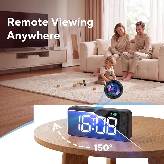 Hidden Camera Clock 4K WiFi Indoor Security Camera with Long Battery Life, Remote View with Phone, Magnetic Nanny Cam with Night Vision for Home, Office, Store