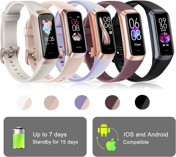 Fitness Tracker with 24/7 Heart Rate, Health Tracker with Calories Sleep Monitor, 1.10''AMOLED Touch Color Screen, Step Counter Activity Pedometer Smart Watch for Women Men