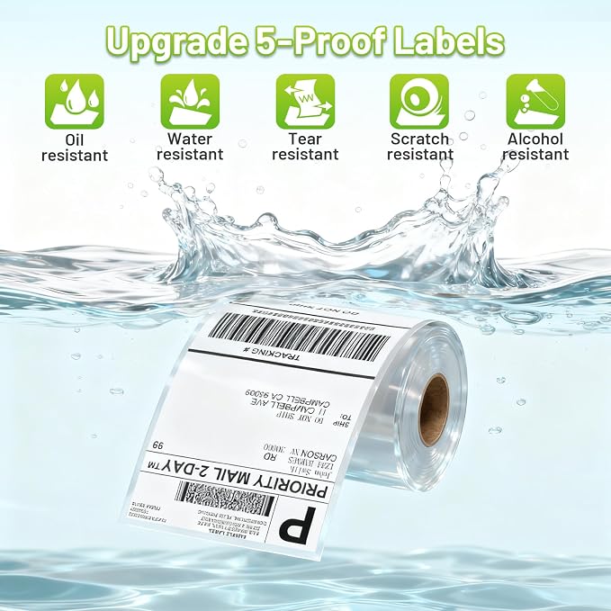 D450BT Thermal Label Printer&500Pcs 4x6 Thermal Shipping Label, Shipping Address Labels (2 Rolls of 250 4x6 Roll Labels) ,Thermal Printers for Small Business, Compatible with Android,iPhone, macOS, Wi