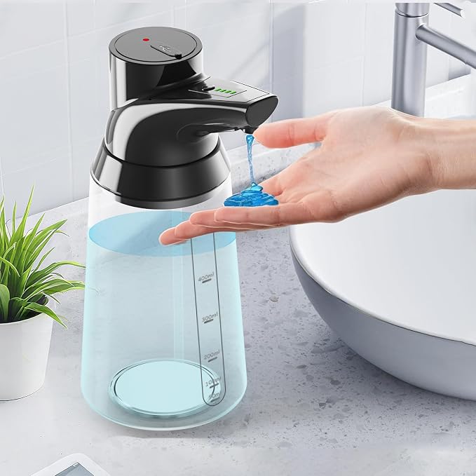 2 Pack Automatic Liquid Soap Dispenser Touchless,Black 4-Level Adjustable Modern Type-C Rechargeable Electric Sensor Soap Dispenser,Hand Sanitizer Dispenser for Kitchen