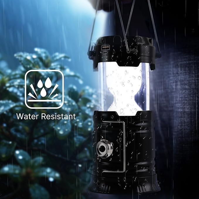 Lichamp LED Camping Lantern, Solar, USB, Battery Powered Flashlight for Power Outages, Portable Collapsible Hanging Light Essential for Home, Outdoor, Emergency Lamp Survival Kit Gear for Hurricane