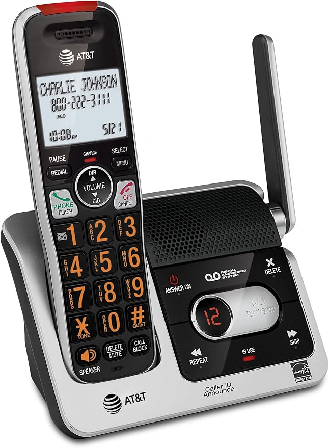 AT&T BL102 DECT 6.0 Cordless Phone for Home with Answering Machine, Call Blocking, Caller ID Announcer, Audio Assist, Intercom, and Unsurpassed Range, Silver/Black