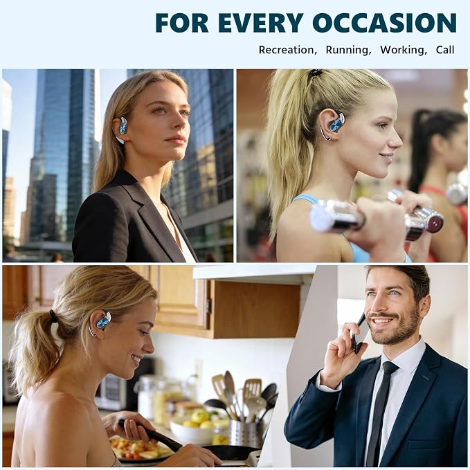 Open Ear Earbuds,Open Ear Headphones Wireless Bluetooth 6.0,Powerful Sound,60H Playtime,IPX5 Waterproof,Rotatable Design,Sport Earbuds for Running & Fitness