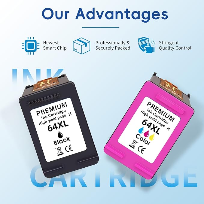Caelum 64XL High Yield Ink Cartridge Replacement for Combo Pack HP 64XL HP64XL to Use with HP Envy Photo 7855 7858 7155 7120 7800 6252 6255 7158 7100 7164 (2 Pack, Black)