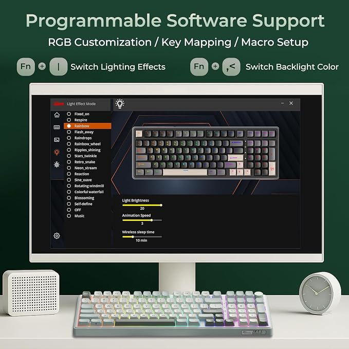 RK ROYAL KLUDGE R98 Pro Wireless Mechanical Keyboard, Creamy Bluetooth/2.4GHz/Wired RGB Gaming Keyboard with Number Pad and Knob, MDA Profile PBT Keycaps, Gasket Hot Swappable Tactile Switch, Cyan