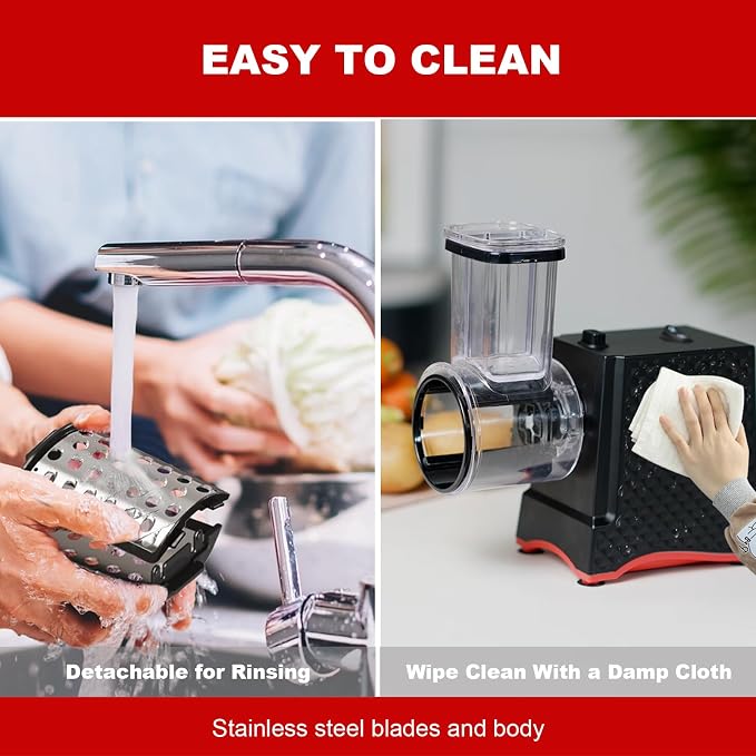 YOTAN Electric Cheese Grater, 250W Cheese Shredder Machine with 6 Stainless Steel Blades, One-Touch Electric Food Slicer for Cheese, Vegetables, Potatoes, Nuts and Meal Prep, Easy to Clean