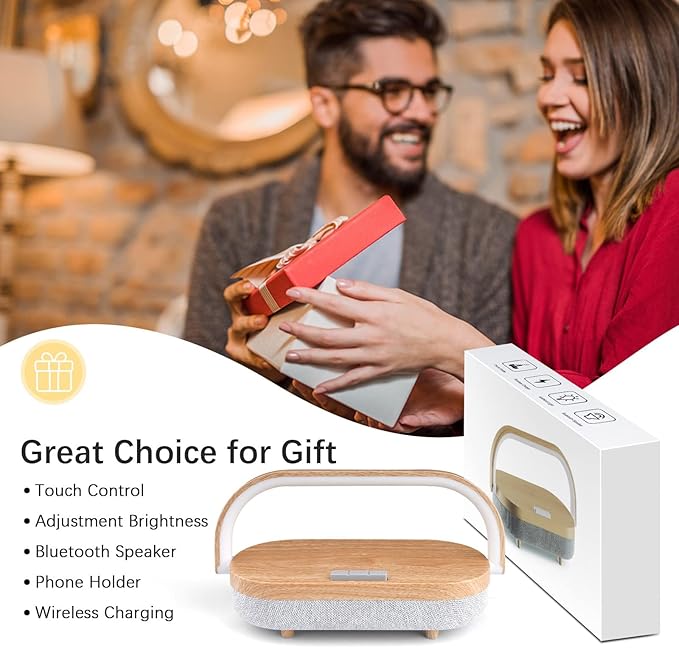 Nightstand Lamp with Wireless Charger,4 in 1 Touch Bedside Lamp Bluetooth Speaker,Portable Dimmable LED Night Light,Corporate Gifts Premium for Employees Clients,Birthday Gifts Women Wife Friend