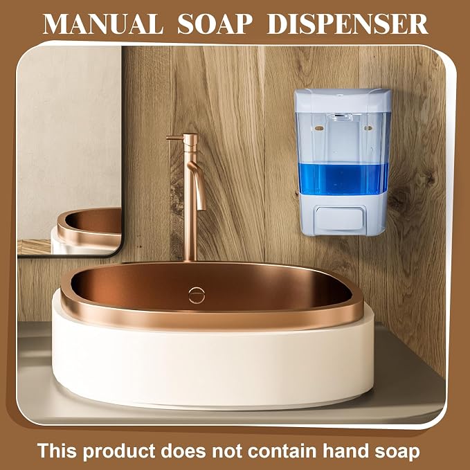 Hushee 6 Pcs Plastic Wall Mounted Soap Dispenser Commercial Manual Soap Dispenser Containers for Kitchen Shower Hotel(White,27 oz 800 ml)