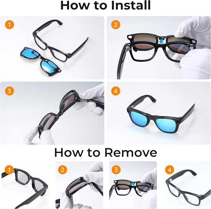 HiBloks 4Pcs Polarized Clip for Ray-Ban Meta Wayfarer & Gen 2 (RW4006/RW4012 Standard 50-22), Shiny Black Frame Discoloration Clip-on Set for Rayban Meta Gen 2 Smart Glasses (Black+Green+Silver+Blue)