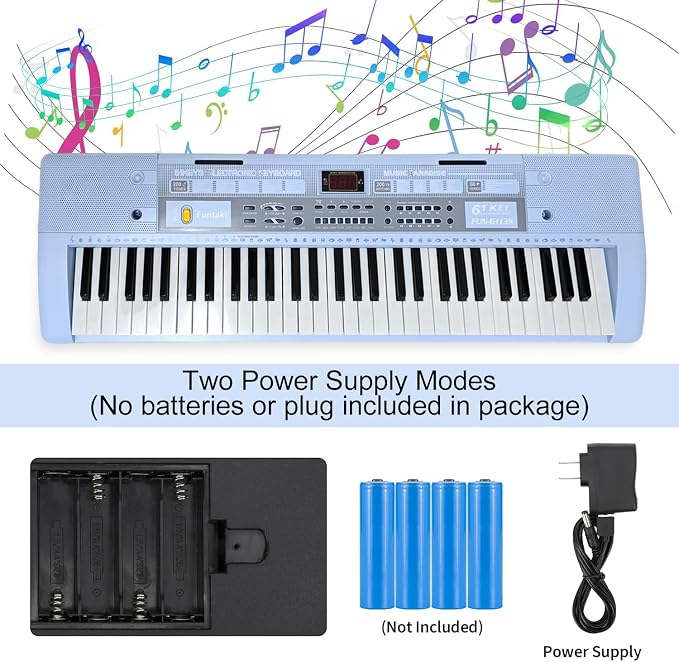 61 Key Electronic Keyboard Piano with Lighted Up Keys, Musical Mini Keyboard Piano with keyboard stand, Digital Portable Synthesizer Keyboards for Beginners Kids Adults (Blue)