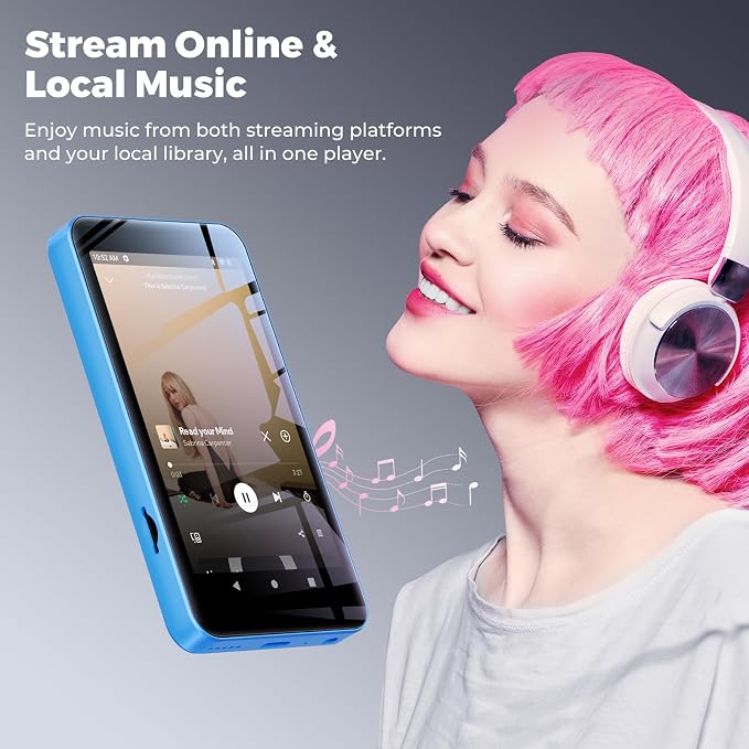 innioasis G5 MP3 Player with Bluetooth and WiFi, 160GB Player with Spotify, Spotify Kids, Pandora, Play Store, Parental Manager App, Calm, 4" HD Full Touch Screen MP4 Music Player for Kids (Blue)