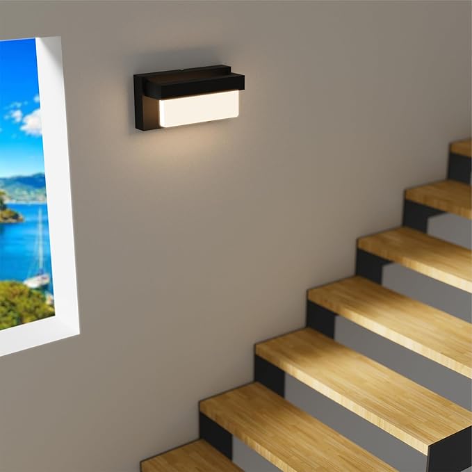 Switched LED Wall Sconce Set of 2, Indoor 8 inch 12 Watt 4000K Wired Black Wall Mounted Sconce Light with On/Off Switch, Frosted Arcylic Shade Sconces for Bedroom Living Room Bathroom Kitchen Hallway