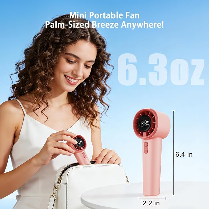 Portable Handheld Turbo Fan, Strong Wind Cute Mini Personal Fan, 120 Levels Infinite Speed, 4000mAh Rechargeable Hand Held Fan for Beach Travel Cruise Camping Office Lash Makeup for Women Girls, Pink