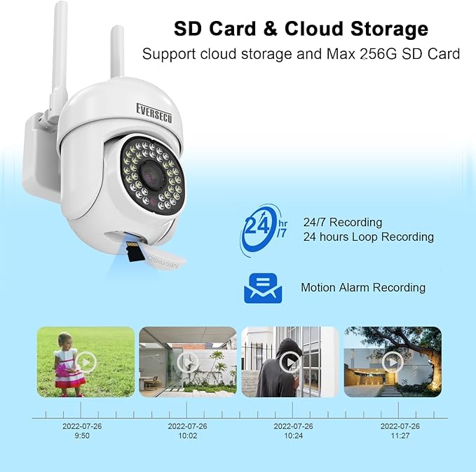 EVERSECU 2K 3.0MP Outdoor WiFi PTZ Security Camera, 2.4G&5G WiFi, Auto Tracking, 2 Way Audio, Color & Infrared Night Vision, Work with Alexa, SD Card & Cloud Storage, ONVIF Compliant IP Camera(4pack)