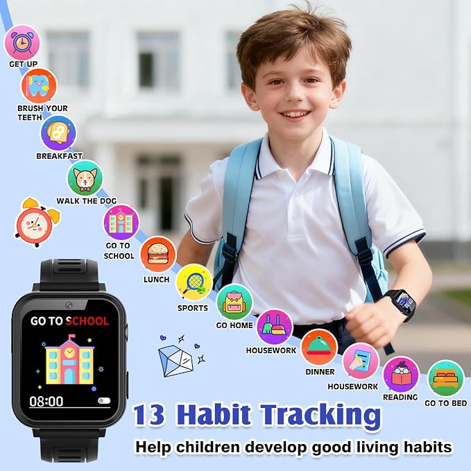 Smart Watch for Kids with 39 Games,Camera,Video,Music Player,Recorder,Alarm,Pedometer,Flashlight,Stopwatch,HD Touch Screen,Borthday Gift Toy for Boys Ages 3-12(Black)