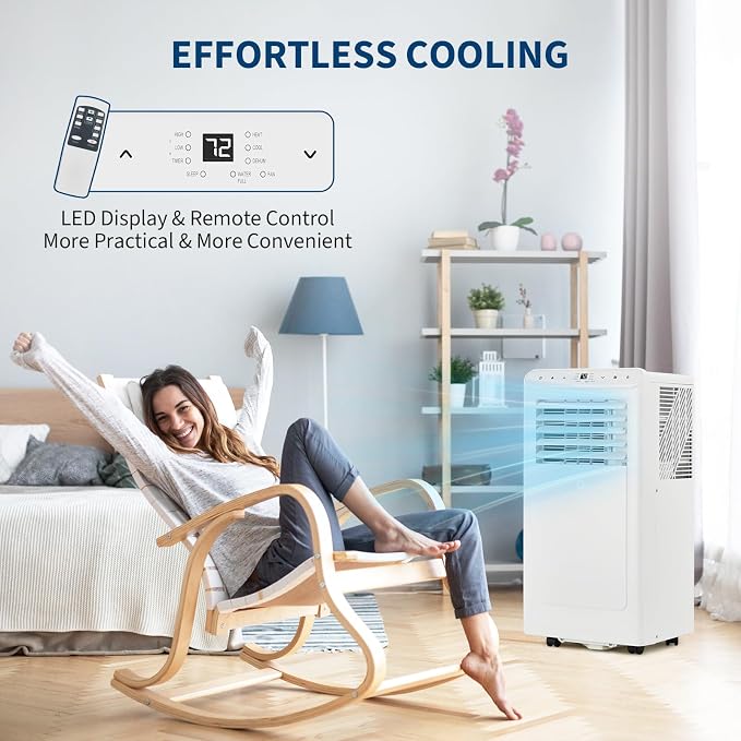 8000 BTU Portable Air Conditioners, 4-In-1 Portable AC Unit for Rooms Up to 350 Sq. Ft, Dehumidifier, Fan, Energy Saving, Remote Control, 24 Hour Timer, Sleep Mode, for Bedroom/Office,White