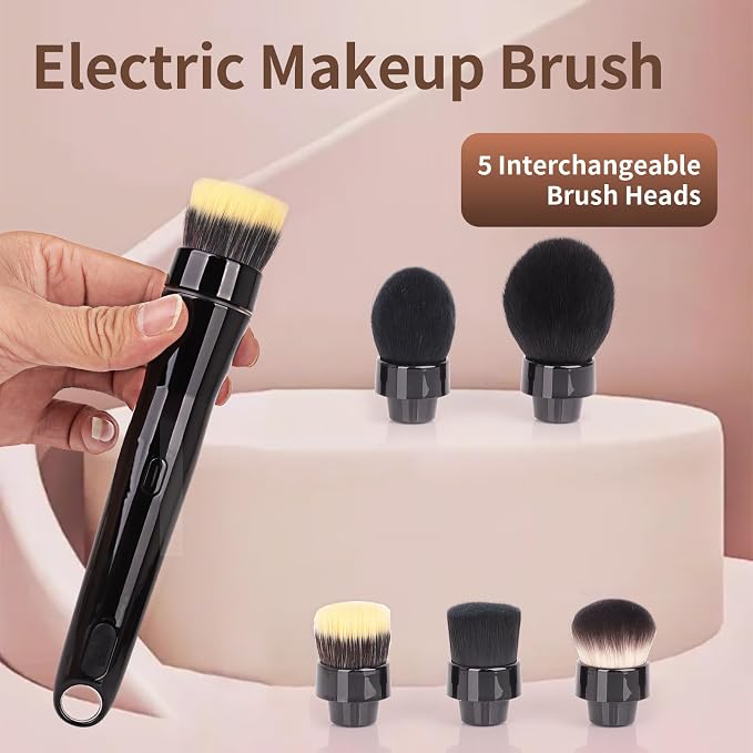 Electric Rotating Makeup Brush Set - Professional 360° Spinning Foundation Blending Tool with 5 Replaceable Brush Heads, 2 Speeds & USB Rechargeable - Ideal Beauty Gift for Women
