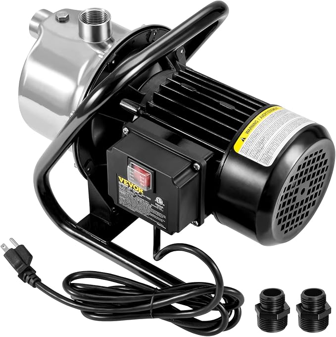 VEVOR Shallow Well Pump, 1.1 HP 115V, 978 GPH 131 ft Height, 40psi Max Pressure, Portable Stainless Steel Sprinkler Booster Jet Pumps for Garden Lawn Irrigation system, Lake Fountain, Water Transfer