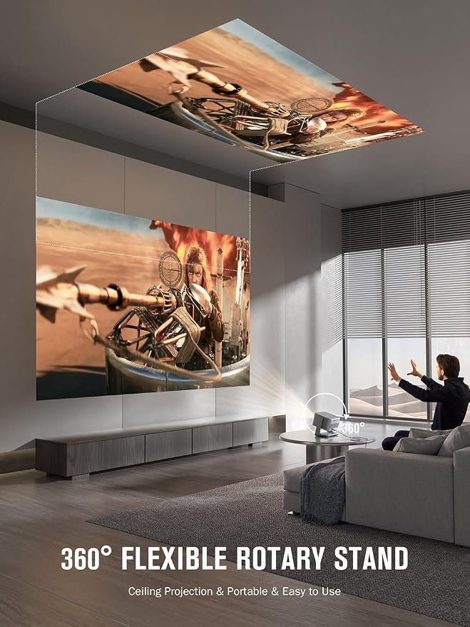 【Officially-Licensed APP & 2500ANSI】Smart 4K Projector with WiFi and Bluetooth, VISSPL Native 1080P Auto Focus & Keystone Portable Outdoor Projector, 4K Support Home Movie Projector Grey