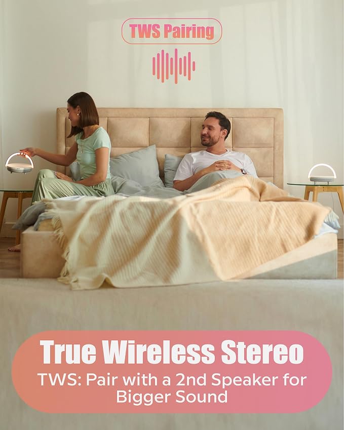BELMAK Bedside Lamp with Wireless Charger, Birthday Gifts for Women, 6 in 1 Touch Bedside Lamp, Portable Bluetooth Speaker, Gift for Her, Mom, Dad, Mens Gifts for Birthday Unique