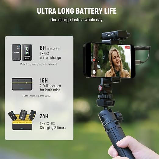NEEWER CM28 PRO Wireless Lavalier Microphone, Noise Canceling Mini Lapel Mic 9hrs Recording 4GB Storage for USB C iPhone iPad Android Phone Camera PC Laptop Computer