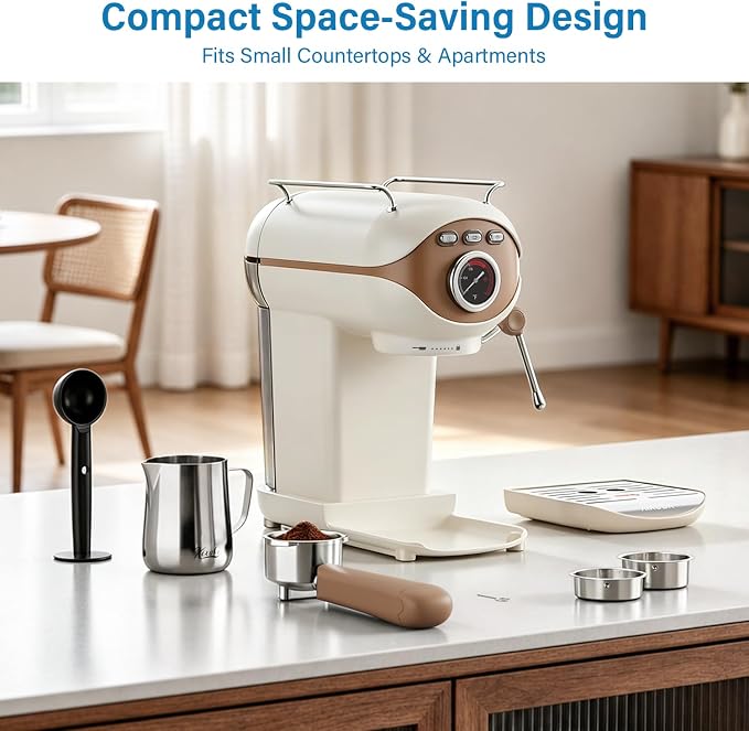 XIXUBX Espresso Machine, 20Bar Compact Espresso Maker with Milk Frother, PID Temperature Control, Low Vibration Coffee Maker for Small Kitchen, Home, Brews Latte, Cappuccino