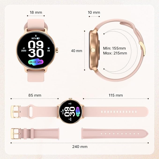 Smart Watch for Women, 1.27" HD AMOLED Smartwatch (Answer/Call) for iPhone/Android/Samsung, Fitness Tracker with 120+ Sport Modes, Heart Rate/Sleep/Health Monitor, IP68 Waterproof, 2 Bands