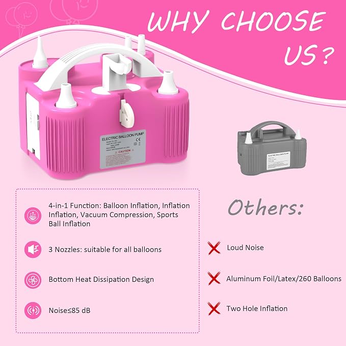 4-in-1 Balloon Pump Electric Balloon Pump Inflador De Globos Electrica Sports Balls Pump for All Balloons Latex Foil 260q Mylar Balloon, Air Cushion Pool Float Yoga Ball Inflator Balloon Machine