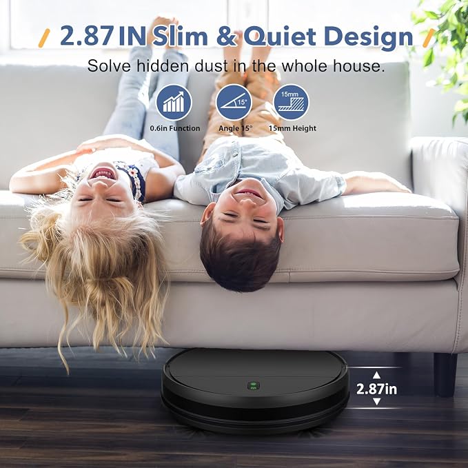 Robot Vacuum and Mop Combo, 2-in-1 Robotic Vacuum Cleaner with Strong Suction, Self-Charging, APP/Alexa/Remote Control, Ideal for Hard Floor, Pet Hair, Carpet, Long Runtime, Slim Design