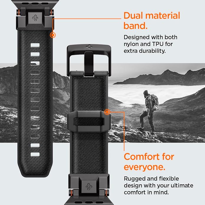 Spigen DuraPro Armor Durable Metal Connector Strap Designed for Apple Watch Band Compatible with Ultra 2/1 49mm, Series 10 46mm, 9/8/7 45mm, SE2/SE/6/5/4 44mm, 3/2/1 42mm