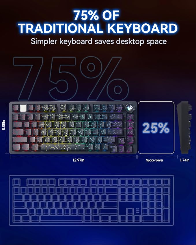 LEOBOG x Aula HI75C Pro Mechanical Aluminum Keyboard, Tri-Modes 75% TKL RGB Backlit Buletooth Creamy Wireless Keyboard with Hot Swappable for MAC/Window/Andriod/PC Gaming - Turquoise Switch, Black