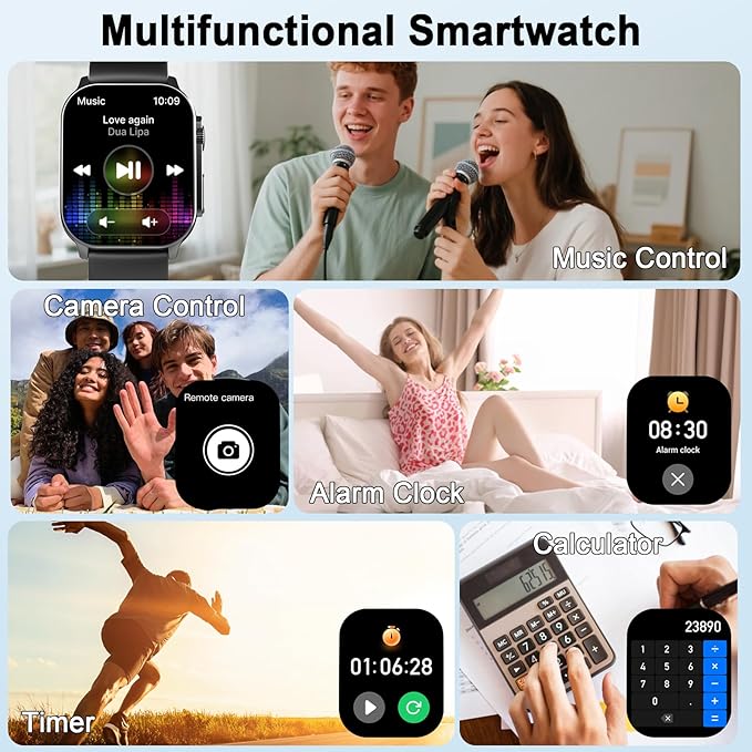Smart Watch, 2.01" AMOLED Curved Touchscreen Fitness Watch for Men Women, IP68 Waterproof, 24/7 Heart Rate/Sleep Monitor, Fitness Tracker with Pedometer, 120+ Sports Modes, Smartwatch for Android iOS