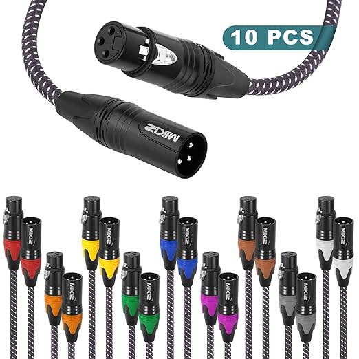 6ft XLR Cables Braided 10 Packs Premium XLR Microphone Cable Male to Female Patch Cable 6 Feet