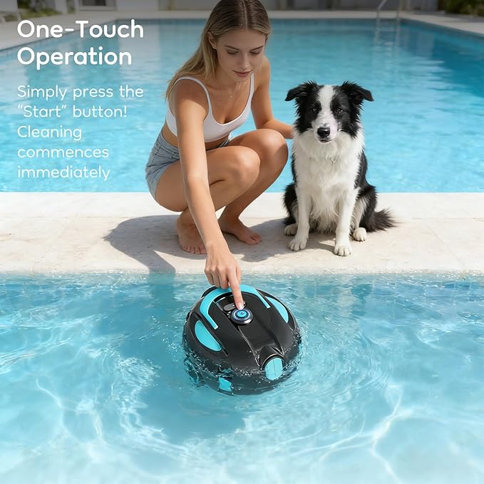 Obito H1 Robotic Pool Cleaner, Powerful Robotic Cleaner with Dual Suction Inlets, Cordless Automatic Pool Cleaner for Cleaning the Bottom of the Pool, 130-Min Runtime (Cannot Climb Walls)