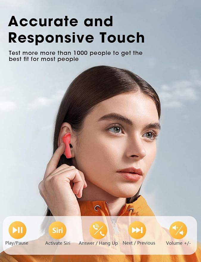 Wireless Earbuds Deep Bass Sound Ear Buds, Bluetooth 5.3 Headphones 48H Playtime, LED Display Earphones with Mic, IPX7 Waterproof Lightweight in-Ear Buds, Touch Control for iPhone TV Laptop Red