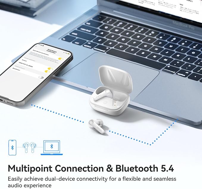 EarFun Air Pro 4 Adaptive Hybrid Noise Canceling Wireless Earbuds, Qualcomm Snapdragon Sound, aptX Lossless, 6 Mics AI CVC 8.0 Call, LDAC Hi-Res Audio, 52H Playtime, Bluetooth 5.4 (Glossy White)