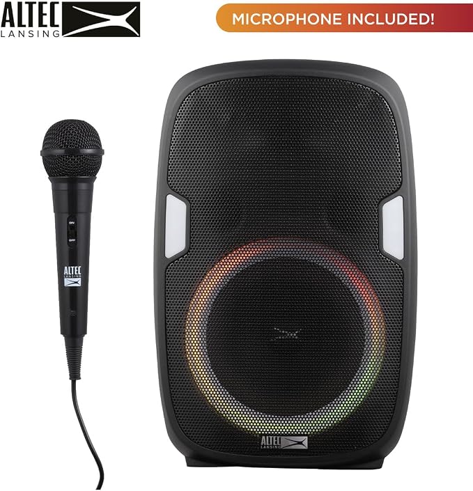 Altec Lansing SoundRover 75 Wireless Speaker 75W Bluetooth Speaker with a Long Lasting 10 Hour Battery, 50 Foot Range, Multi LED Party Modes, True Wireless Pairing, Bonus Microphone