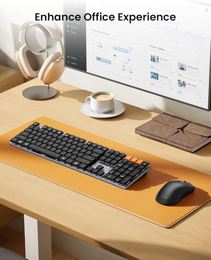 ProtoArc KM310 Mechanical Keyboard and Mouse, Wireless Rechargeable Aluminum Keyboard Mouse, 2.4G+Dual Bluetooth, Linear Red Switches, Multi-Device, No Backlight, for Windows/Mac - Space Gray