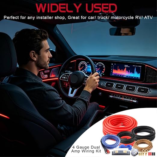 4 Gauge Dual Amp Wiring Kit Make Connections and Bring Power to Your Radio,Subwoofers and Speakers