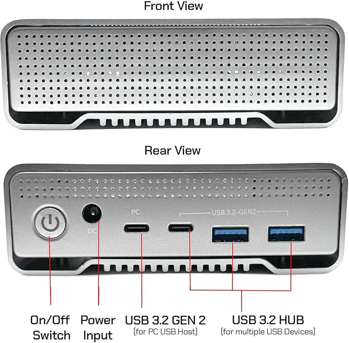 GX100 USB 3.2 Gen 2 USB-C External Hard Drive Enclosure with USB Hub for Windows or MacOS Desktop PC / Laptop (Driveless)