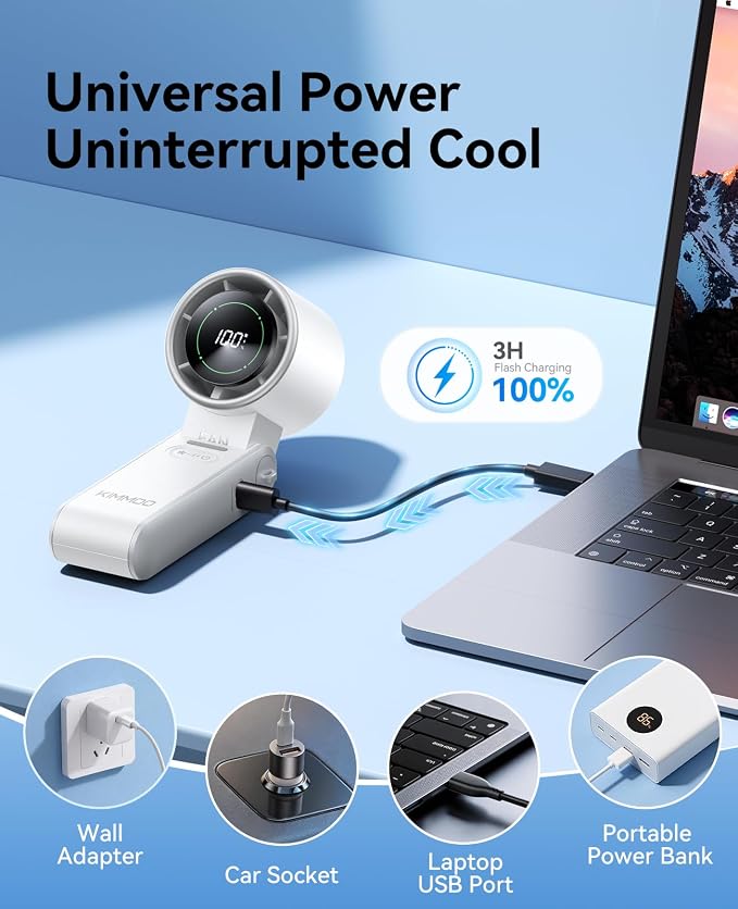 KIMMOO 2 Pack White Portable Handheld Turbo Fan-100 Speeds, Powerful 20000 RPM, 12Hrs Cooling,120° Rotation, USB Rechargeable Mini Hand Held Personal Fan for Travel Outdoor Indoor