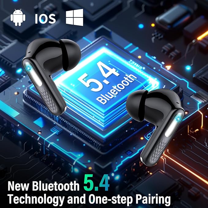 Wireless Earbuds with Touch Screen, Bluetooth 5.4 Headphones, ANC/ENC Noise Cancelling, 48H HiFi Stereo Bluetooth Ear Buds with 5 EQ Modes, Transparency Mode, IPX7 Earphones, Black