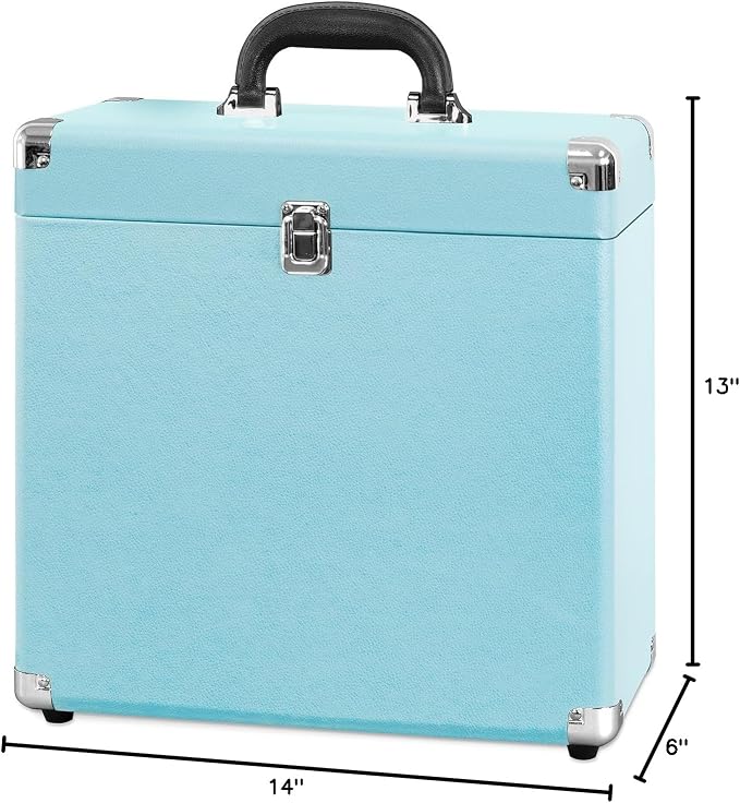 Victrola Collector – Record Storage Case – Holds 30+ Vinyl Turntable Records, Heavy-Duty Hardware, Hinges, & Smart Metal Corners, Portable with Easy-Carry Handle (Turquoise)