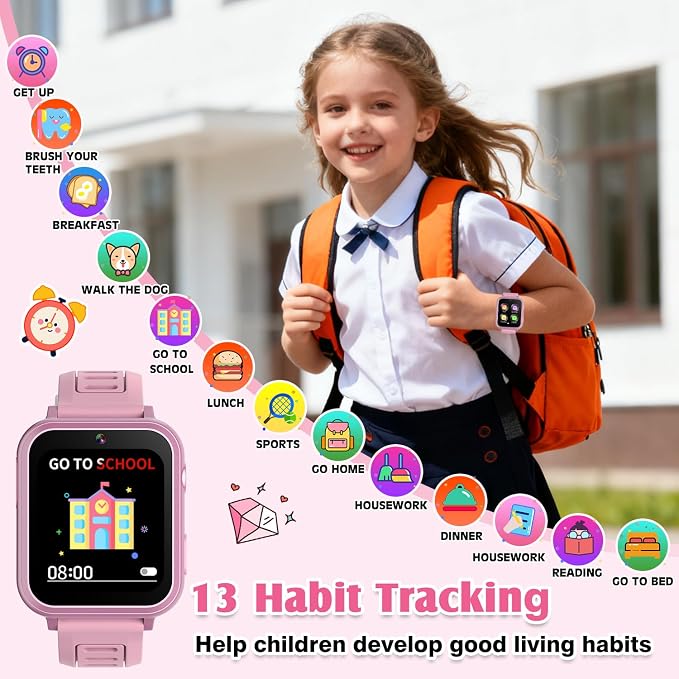 Smart Watch for Kids with 39 Games,Camera,Video,Music Player,Recorder,Alarm,Pedometer,Flashlight,Stopwatch,HD Touch Screen,Borthday Gift Toy for Girls Ages 3-12(Pink)