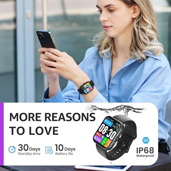 TOZO S3 Smart Watch for Men & Women, 1.83" HD Touchscreen, Bluetooth Calling, Sleep & Activity Tracking, IP68 Waterproof, 10-Day Battery Life, Compatible with iOS & Android