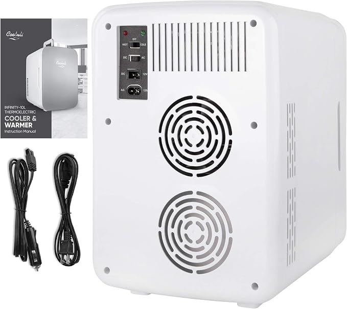 Cooluli 10L Mini Fridge for Bedroom - Car, Office Desk & College Dorm Room - 12v Portable Cooler & Warmer for Food, Drinks, Skincare, Beauty & Makeup - AC/DC Small Refrigerator with Glass Front, Blue