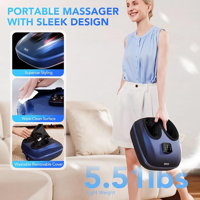 SKG YS100 Foot Massager with Heat and Remote, Upgrade Electric Feet Massager for Plantar Fasciitis Pain Relief, 3 Levels Compression Massage for Neuropathy Plantar Fasciitis, Up to Size 13